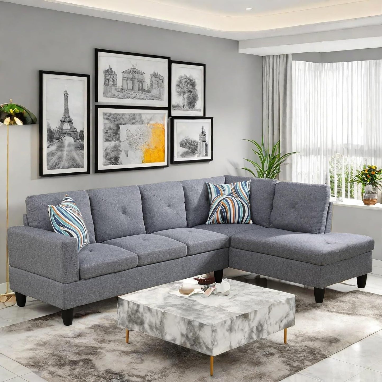 Modular Sectional Couch, L Shaped Couch with Storage, Convertible Sofa with Ottomans, Modern Sectional Sofa for Living Room and Office, Grey