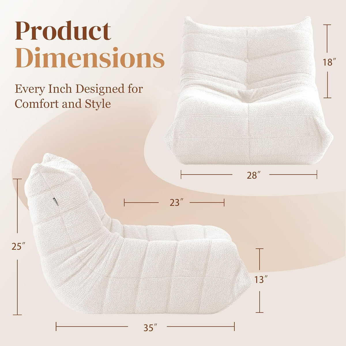 Bean Bag Chair, Fireside Chair Bean Bag Sofa for Adults, Bean Bag Chairs for Teens with High-Resilience Foam, Memory Foam & Non-Slip Base Bean Bag for Living Room, Bedroom, Office (Teddy, Beige)