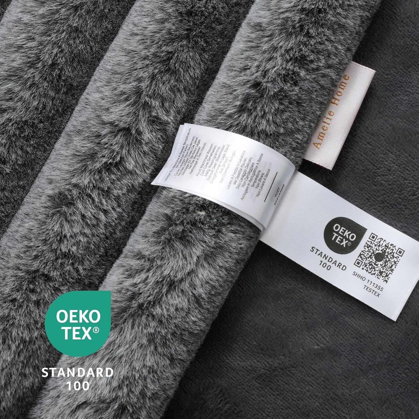 Amélie Home Faux Fur Throw Blanket for Couch, Ultra Cozy Fuzzy Fluffy Fur Luxurious Soft Striped Plush Gift Blankets for Family Sofa Chair Bed Living Room Bedroom, 60"x80", Ionic Wolf Gray