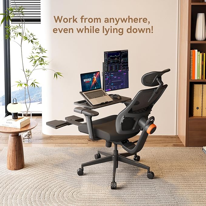 Newtral Ergonomic Office Chair with Laptop Tray - Desk Chair with 4D Armrests, Dynamic Lumbar Support, ComFootrest & 136° Recline - High Back Executive Chair for Home Office (with Laptop Desk)