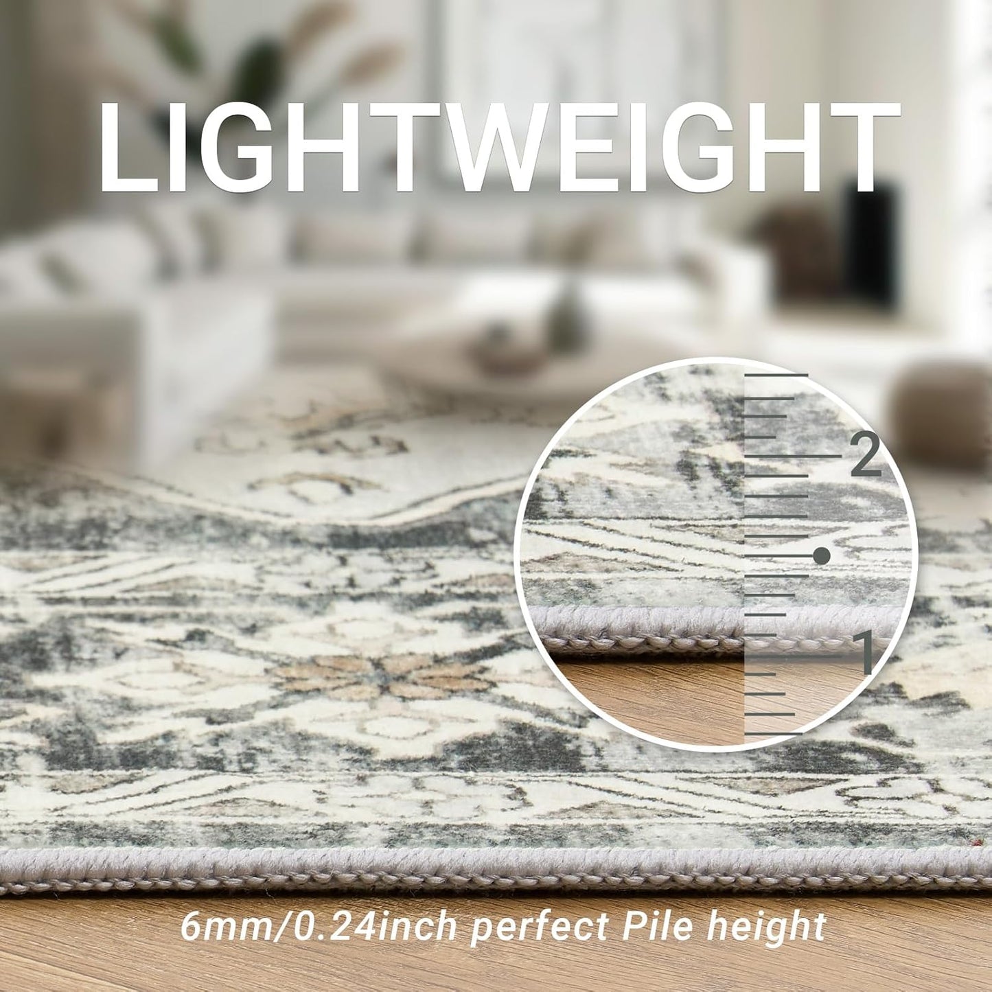 zesthome 9x12 Area Rugs,Stain Resistant Washable Rug,Ultra-Thin Rugs for Living Room,Bedroom,Non-Slip Backing Home Decor Large Area Rug (Grey/Beige,9'x12')