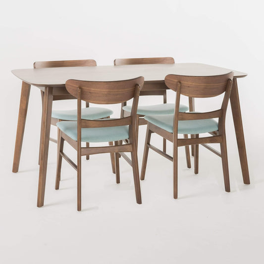 Christopher Knight Home Idalia 60" Rectangular Dining Set, 5-Pcs Set, Natural Walnut / Mint