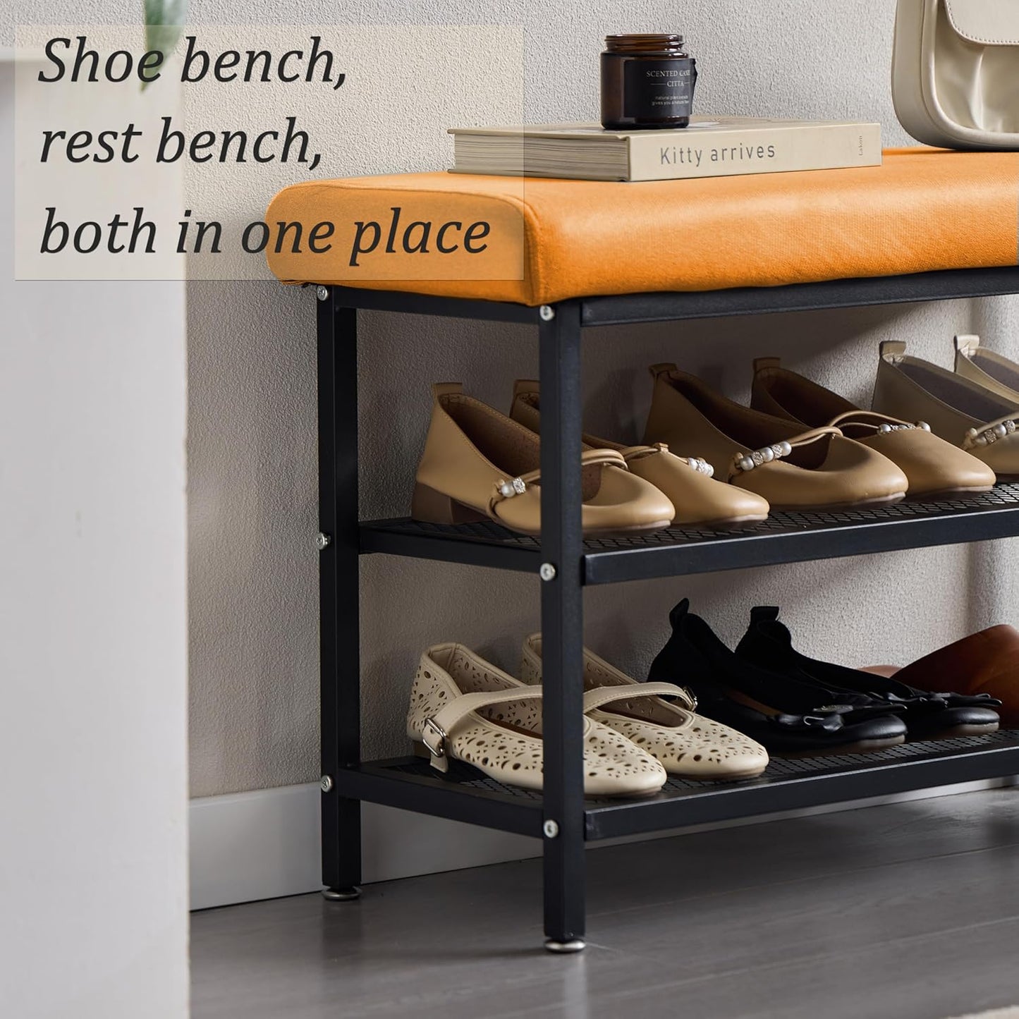 Shoe Rack Shoe Bench Shoe Organizer Storage Rack for Hallway Bedroom Living Room with Comfortable Seat Cushion 80x30x50cm (80cm Orange)