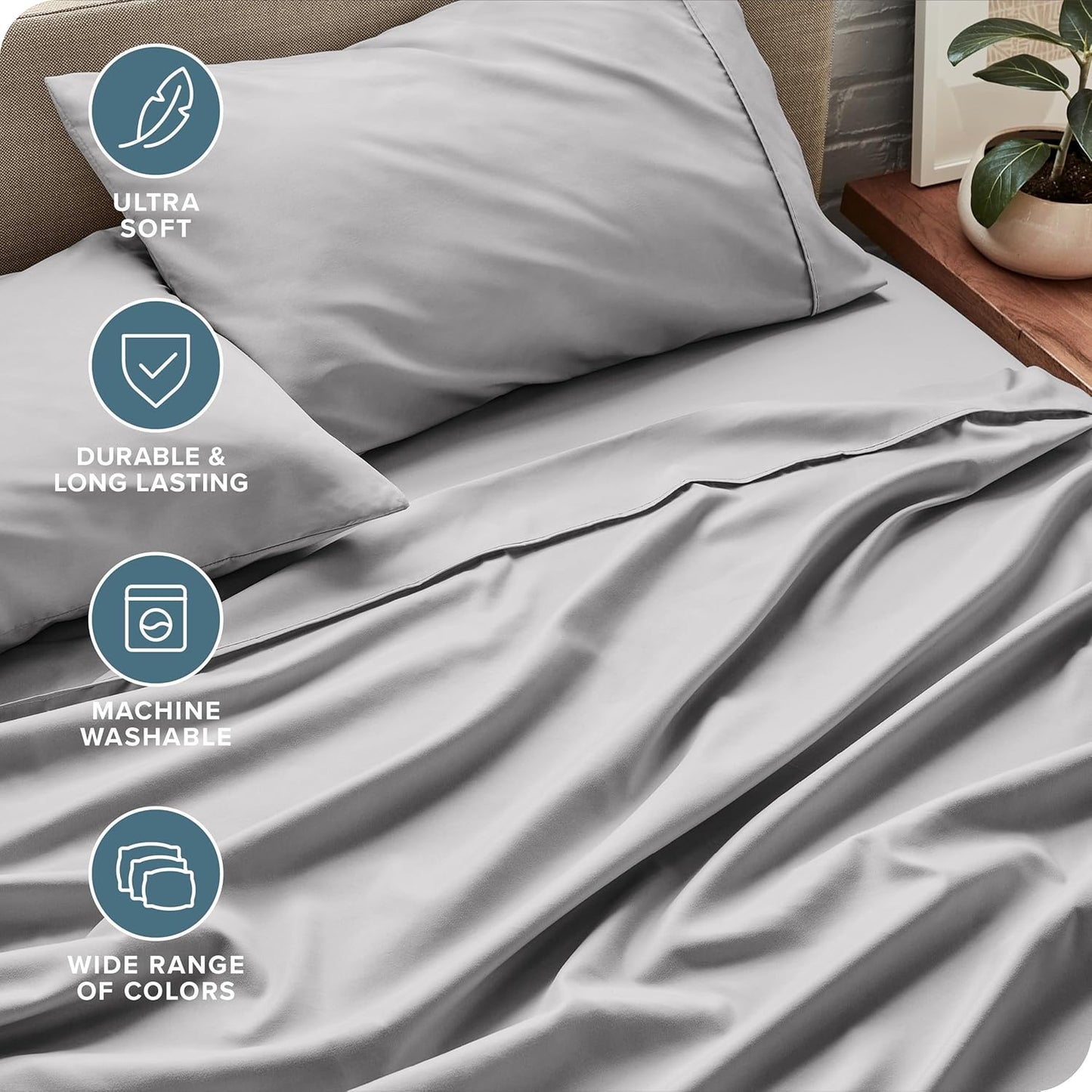 Bare Home Split King Sheet Set - 1800 Ultra-Soft Microfiber Bed Sheets - Double Brushed - Deep Pockets - Easy Fit - 5 Piece Set - Bed Sheets & Pillowcases (Split King, Light Grey)