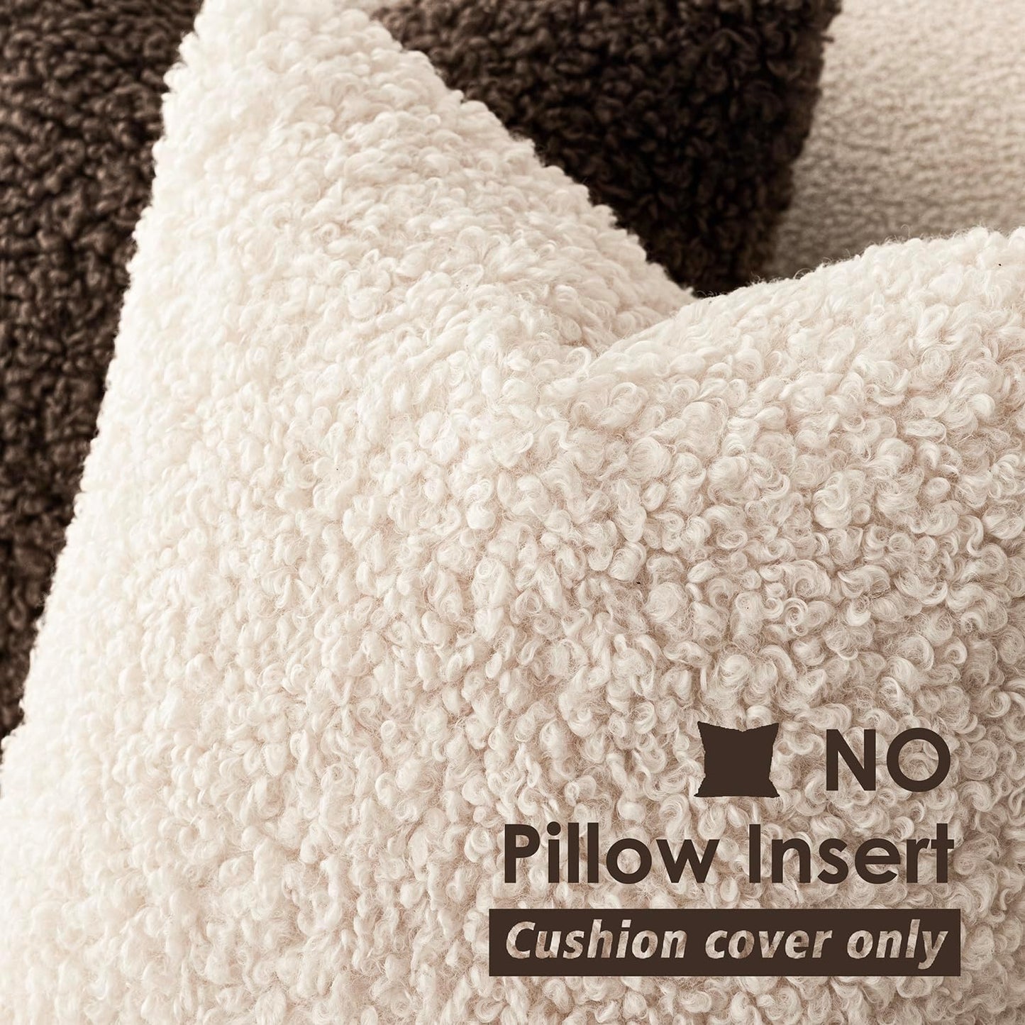 Foindtower 2 Pieces 18x18 Inch Cream Beige, Faux Fur Throw Pillow Cover Accent Sherpa Furry Pillow Covers Fuzzy Soft Pillowcases Cozy Sheepskin Decorative Fleece Cushion Case for Bed Couch Living Room
