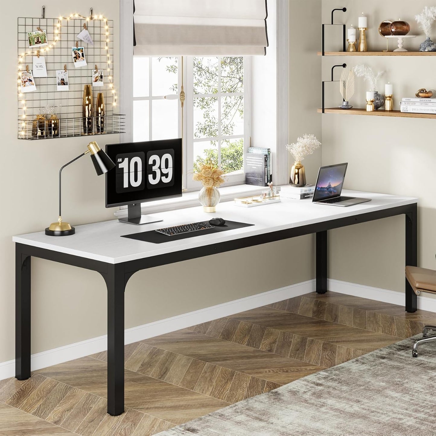 Tribesigns 78.7 Inches Extra Long Computer Desk 2 Person Desk, Double Long Desk, Workstaion for Home Office (White+Black)