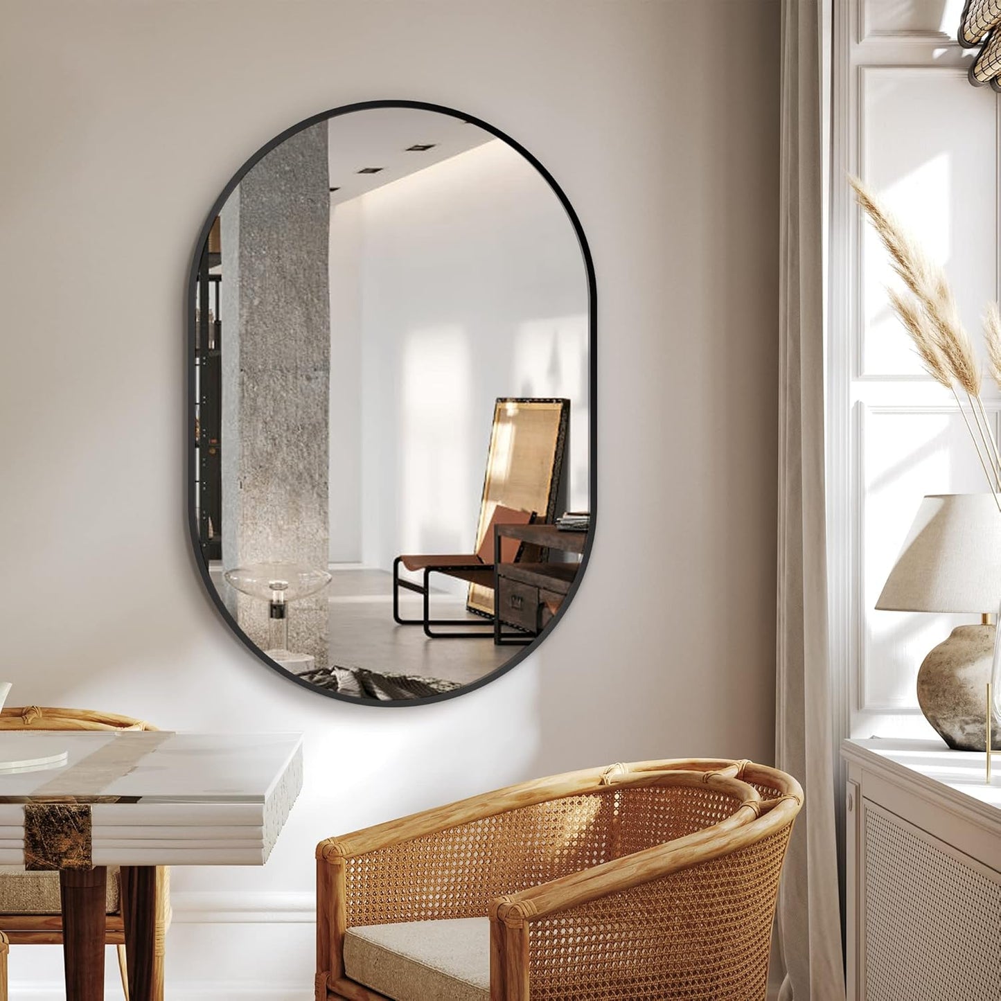 Bathroom Mirror for Wall,36''x24'',Black Oval Mirror for Bedroom Entryway Bathroom, Metal Framed Vanity Mirror(36''x24'',Black)