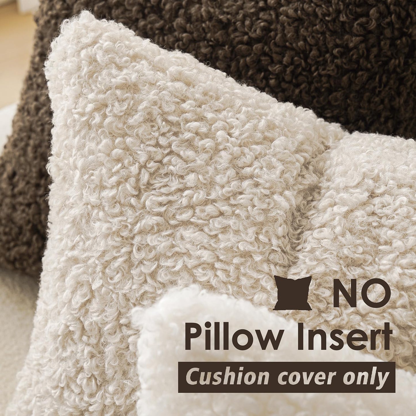 Foindtower 2 Pieces 20x20 Inch Neutral Cream, Faux Fur Throw Pillow Cover Accent Sherpa Pillow Fuzzy Soft Pillowcases Sheepskin Decorative Fleece Cushion Case for Bed Couch Living Room