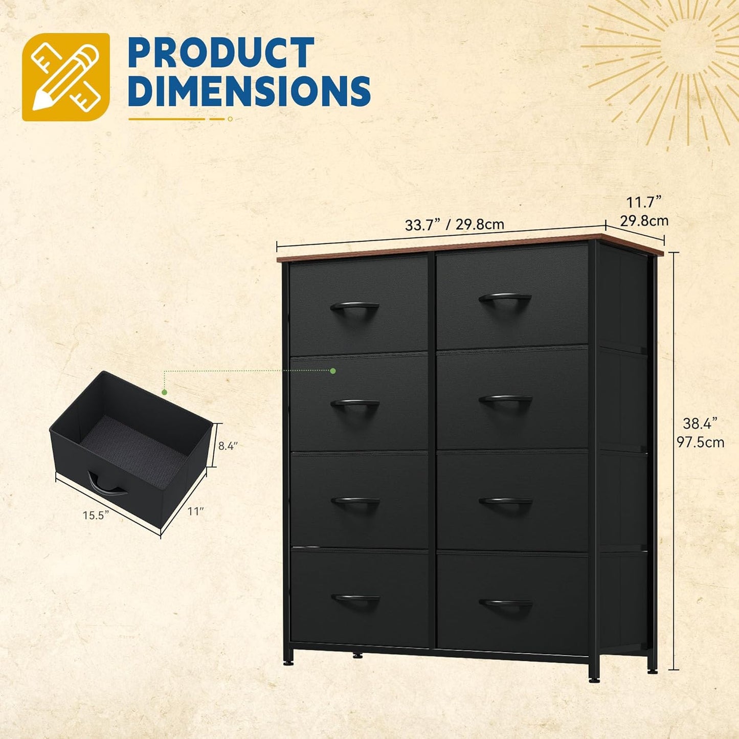 DWVO 8-Drawer Fabric Dresser, Furniture Storage Tower Cabinet, Organizer for Bedroom