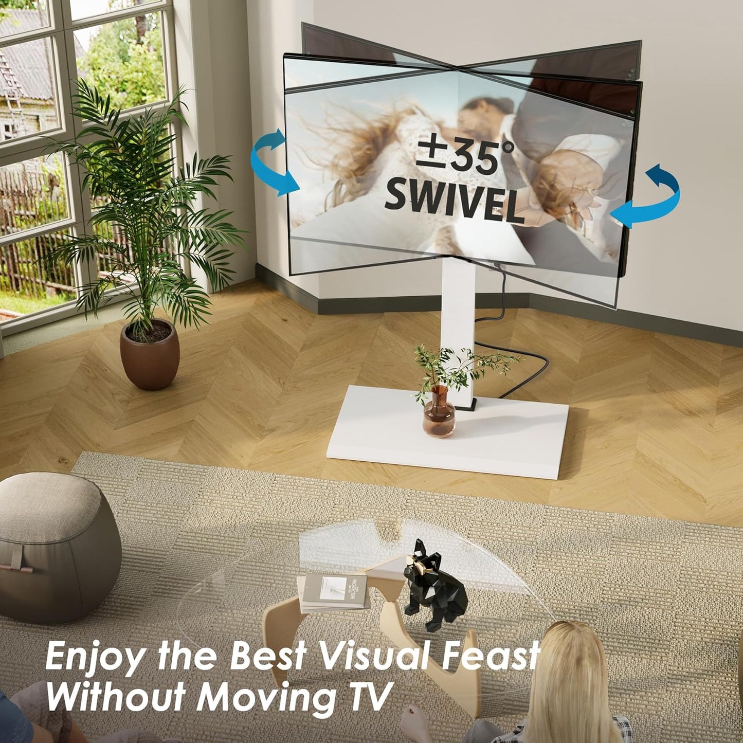 FITUEYES Iron Base Floor TV Stand with Power Strip, Tall TV Stand with Swivel Mount for 50-85 Inch Plasma Flat Panel or Curved Screen TVs Height Adjustable Wire Management MAX VESA 800x400 mm