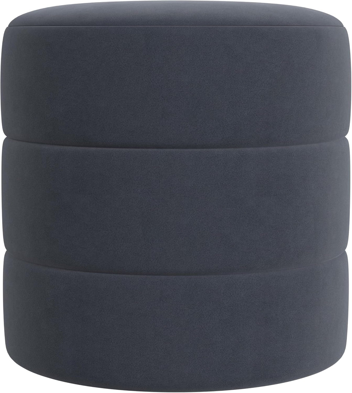 HomePop Upholstered Round Ottoman (No Lid, Seat Only) Home Décor | Round Pouf Foot Rest – Steel Blue Velvet