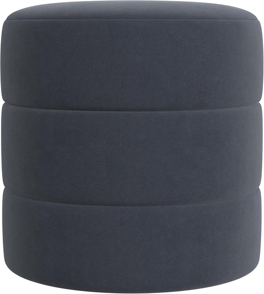 HomePop Upholstered Round Ottoman (No Lid, Seat Only) Home Décor | Round Pouf Foot Rest – Steel Blue Velvet