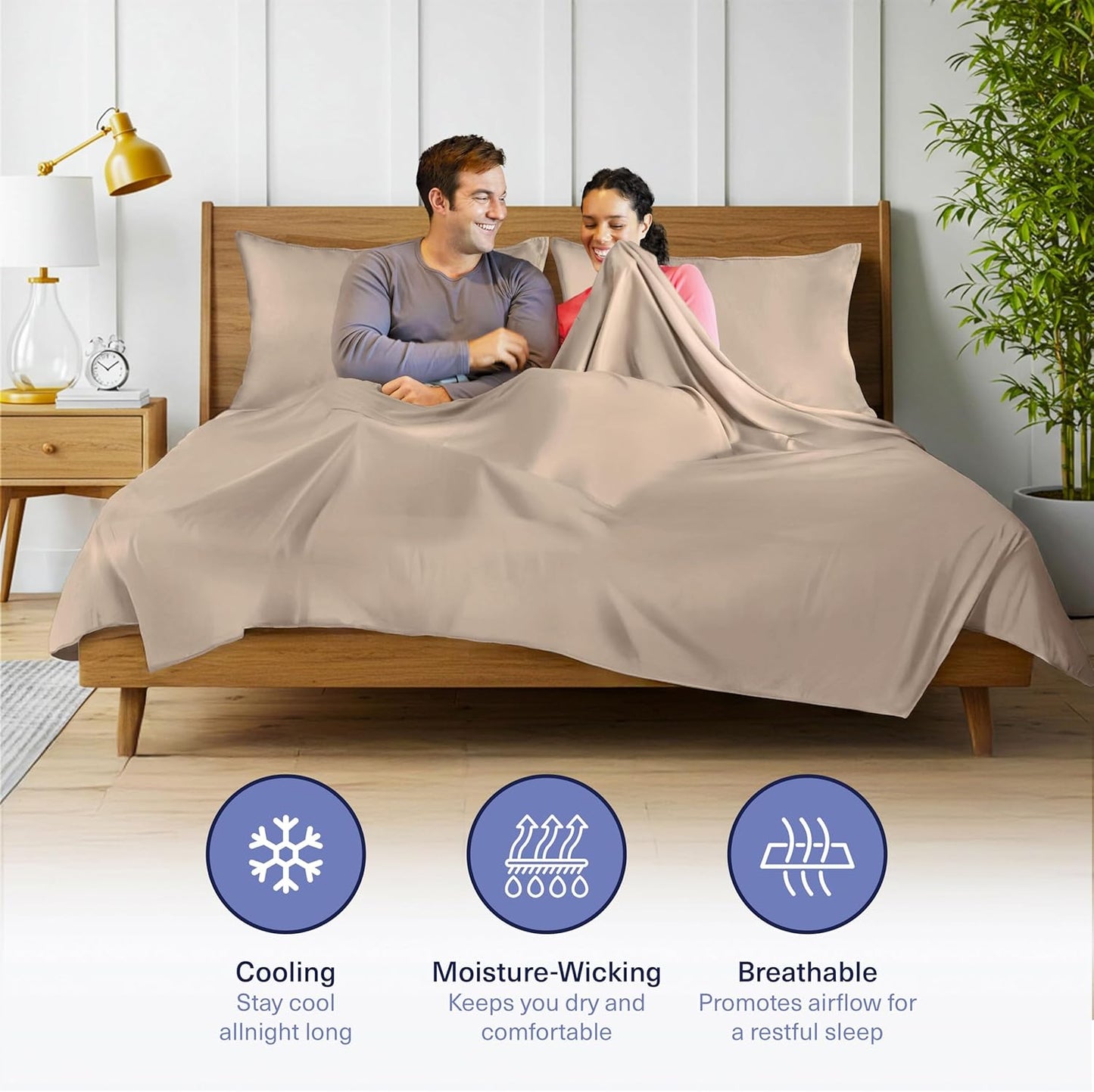 Kickoff Viscose Bamboo Sheets Twin Size 3-pc 100% Organic Bamboo Viscose Bed Cooling Sheets Twin Size Set Cool Bedding for hot Sleepers Sheet, Flat, Fitted, Pillowcase (Iced Latte, T)