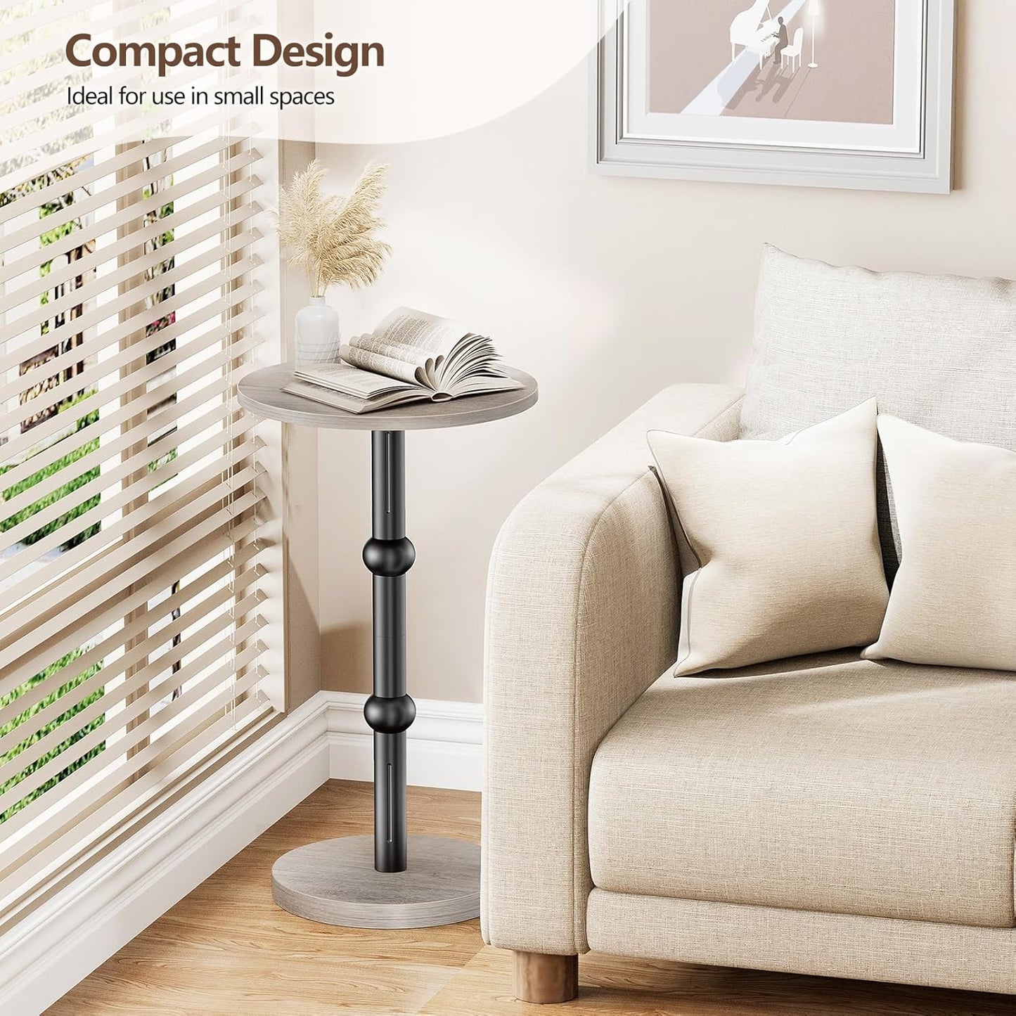 Drink Table, Small Round Side Table for Small Spaces, Modern Accent Round End Tables with Metal Leg, Thickened Wood Pedestal Coffee Tables for Living Room, Bedroom, Narrow Corners,Sofa Couch