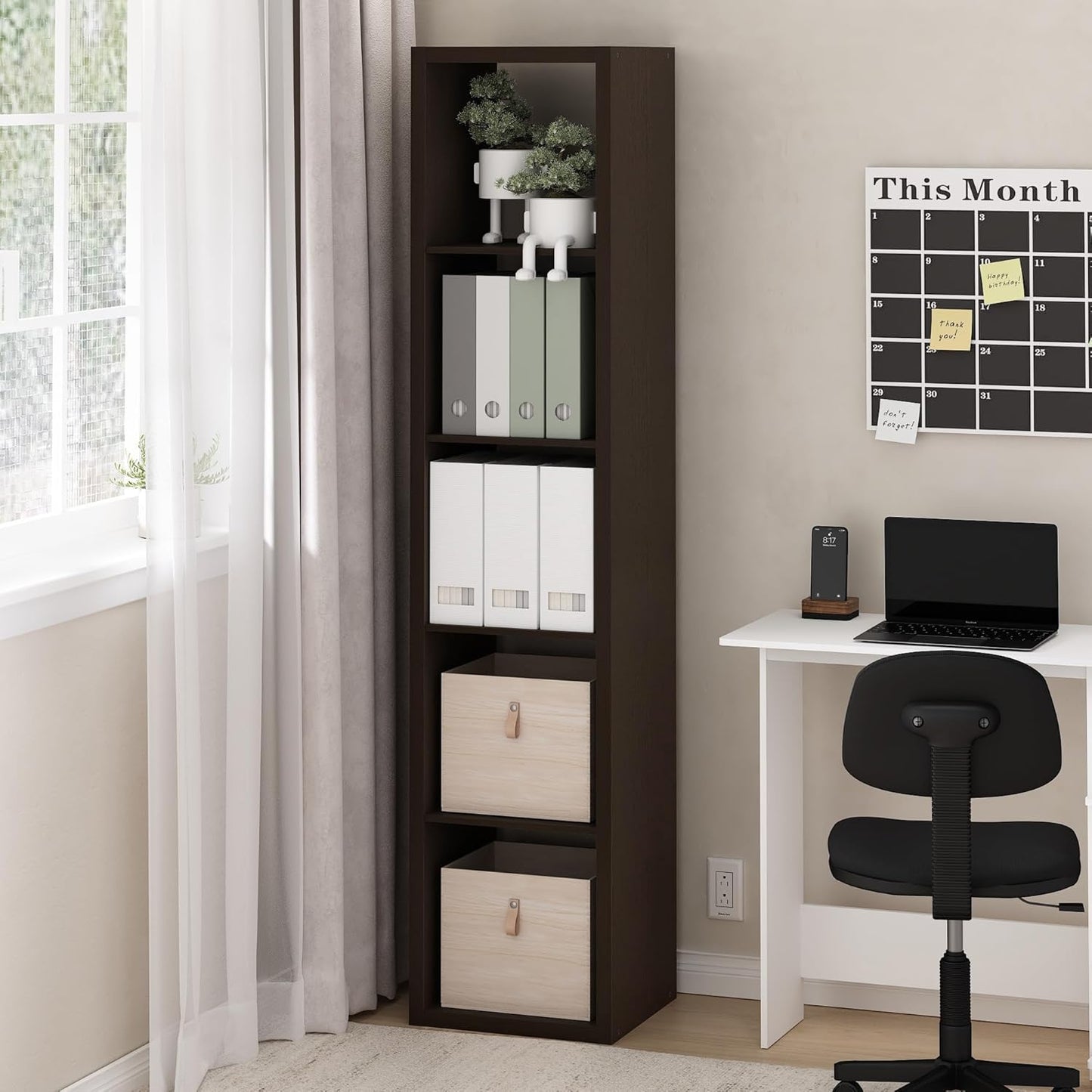Furinno Cubicle Open Back Decorative Verticle Cube Storage Organizer, 5-Cube, Black Dark Oak