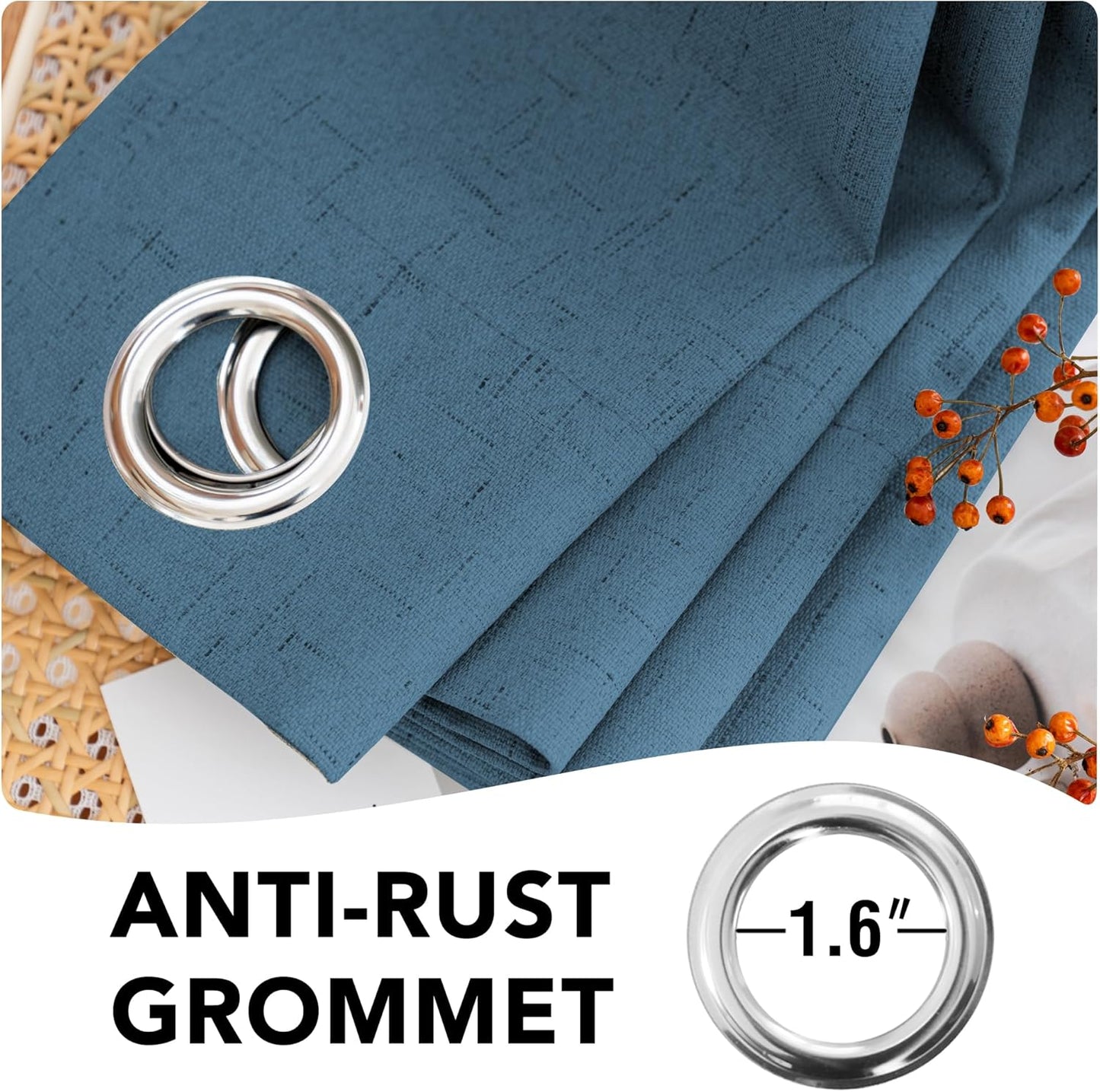 H.VERSAILTEX Linen Blackout Curtains Durable Thick Textured Linen Look 100% Blackout Patio Door Curtain Anti Rust Grommet Extra Wide Sliding Door Curtain Panel, Blue Sapphire, W100 x L96 inch