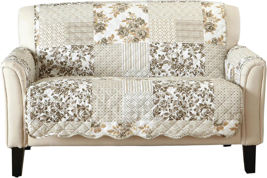 Great Bay Home Patchwork Scalloped Printed Furniture Protector Stain Resistant Loveseat Cover (Loveseat, Taupe)