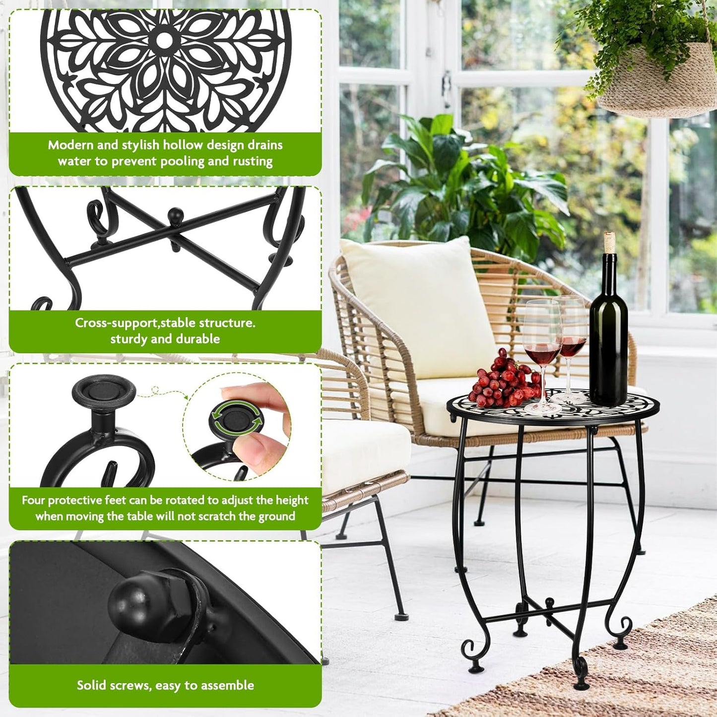 2 Pack Outdoor Side Table for Small Spaces, 14 Inch Patio Side Table,Plant Stand,Round Metal End Table Anti-Rust Waterproof Accent Table for Patio,Yard Porch Balcony Garden