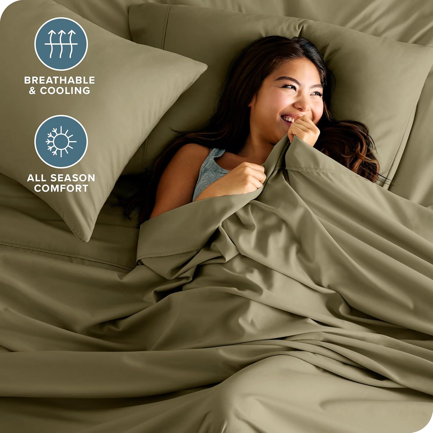 Bare Home Ultra-Soft Twin XL Sheet Set - Luxury 1800 - Hydro-Brushed - Deep Pockets - Easy Fit - 3 Piece Set - Bed-ding Sheets & Pillowcases (Twin XL, Olive)