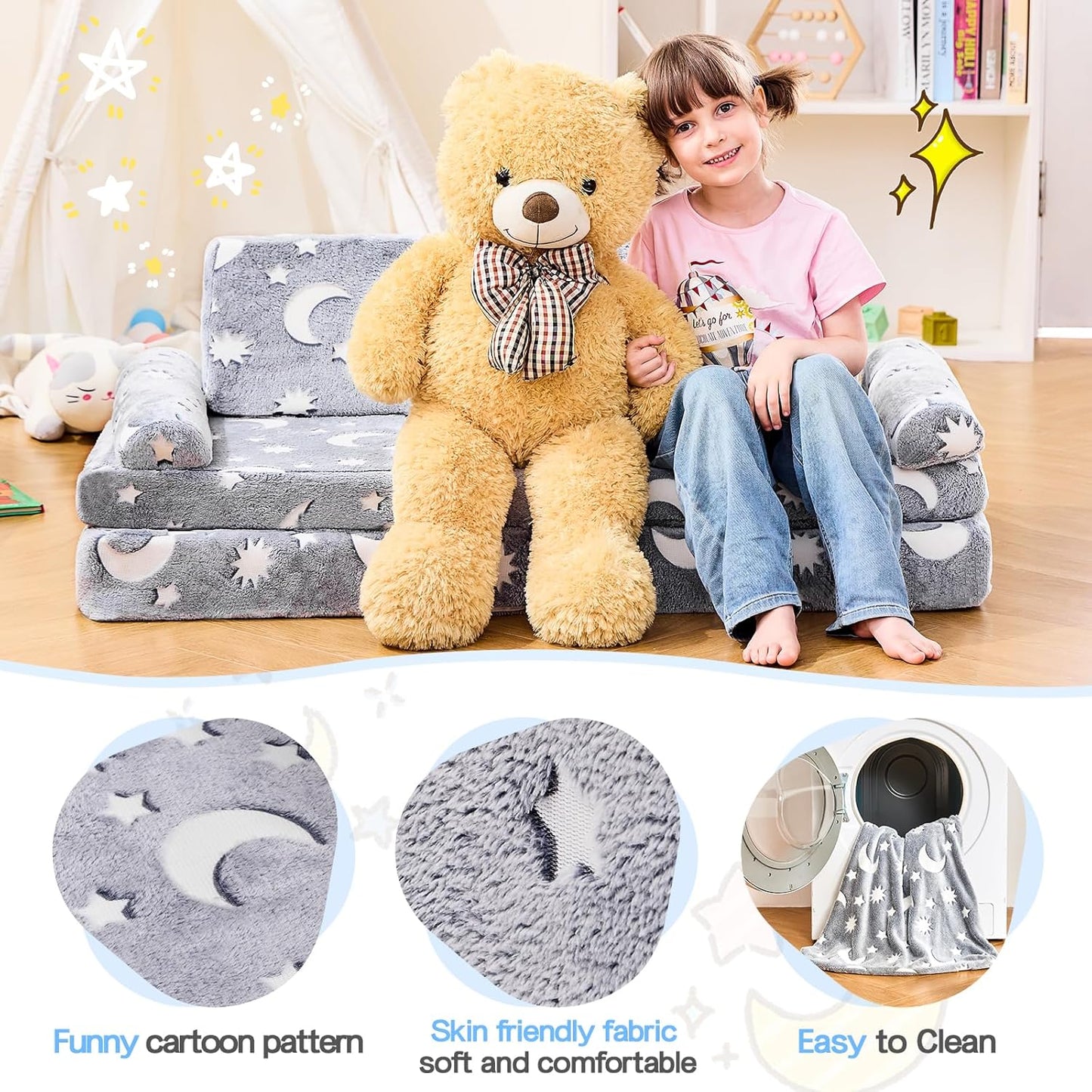 IFNOW Modular Kids Play Couch,Toddler Couch Kids Sofa,Child Sectional Sofa,Bedroom and Playroom Furniture for Toddlers,Convertible Foam and Floor Cushion for Boys and Girls,Glow in The Dark,Star