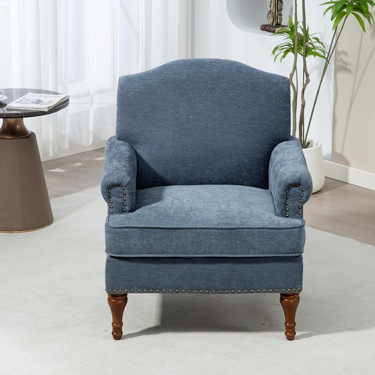 Ball & Cast Accent Chair with Nailhead Trim Armchair,Comfy Chenille Club Sofa Living Room Chairs w/Springs Cushions & Wood Legs,Traditional Single Couch for Bedroom,Farmhouse,Grey