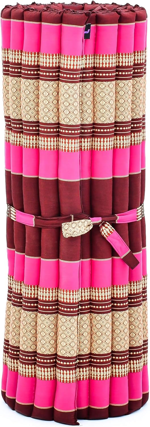 Leewadee - Kapok Roll Mat – Handcrafted Folding Sleep & Relaxation Mattress from Thailand, Ideal as Guest Bed, Camping Mat, Yoga Mat or Traditional Futon, 75 x 39 inches, Auburn Pink
