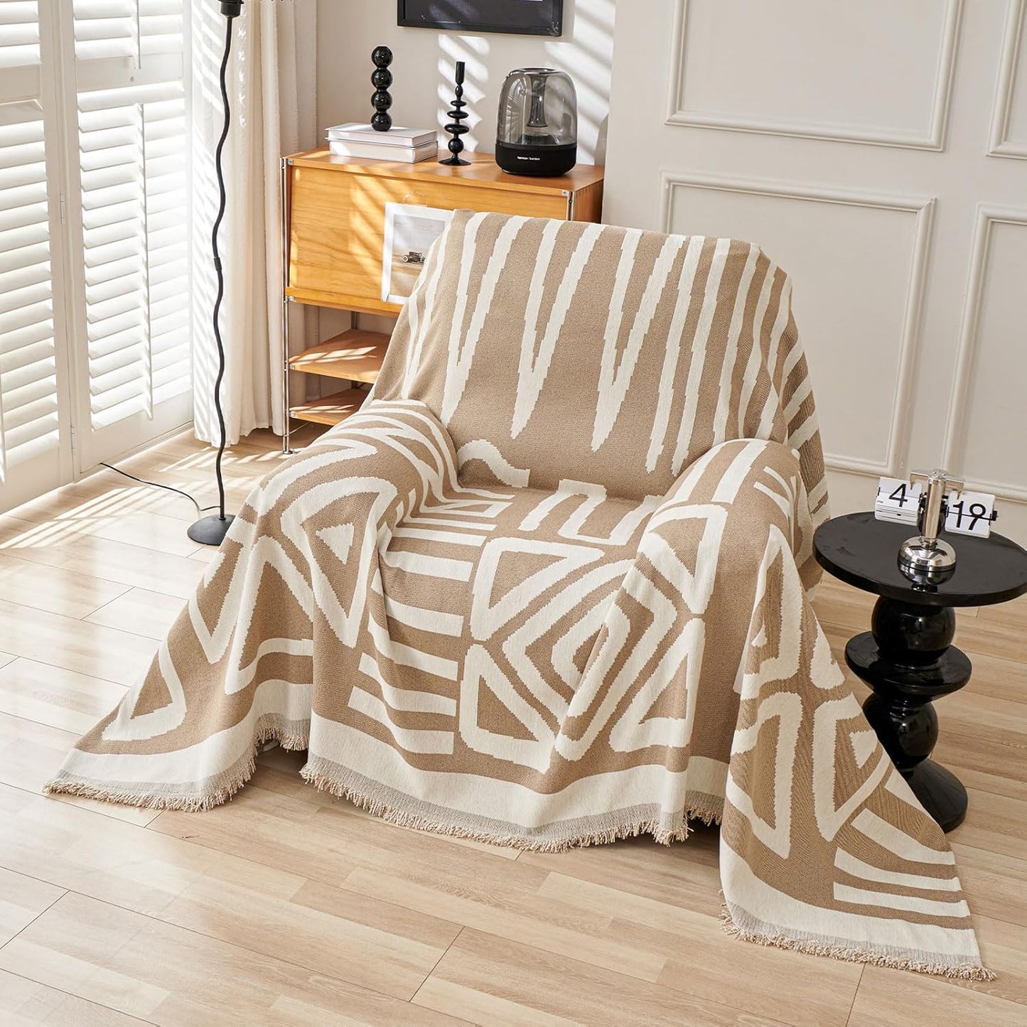 STACYPIK Reversible Khaki Beige Couch Cover Boho Couch Cover for Dogs with Tassels Anti-Slip Furniture Protector for 2 Cushion Couch Versatile Sofa Protector Washable Loveseat Cover Decor-71X102IN