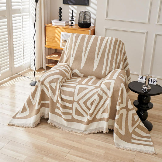 STACYPIK Reversible Khaki Beige Couch Cover Boho Couch Cover for Dogs with Tassels Anti-Slip Furniture Protector for 2 Cushion Couch Versatile Sofa Protector Washable Loveseat Cover Decor-71X102IN