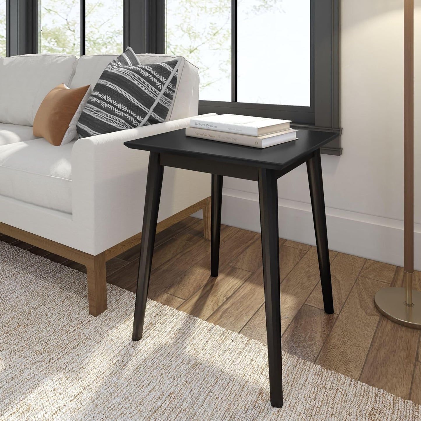 Plank+Beam Mid Century Modern Square Side Table, Couch Side Table, Small End Table for Office Space, Wooden Accent Table, Black