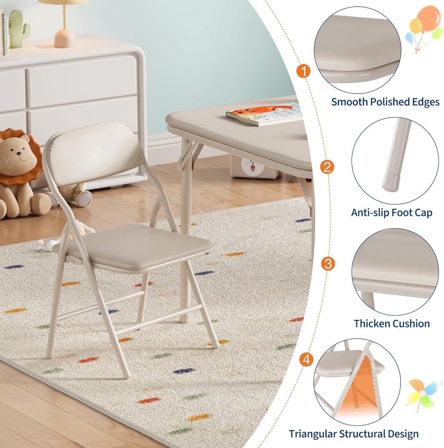 IDEALHOUSE 3 Piece Folding Kids Table and Chairs Set, Children Activity Table and Chairs Set for Dining Room,Daycare,Classrooms