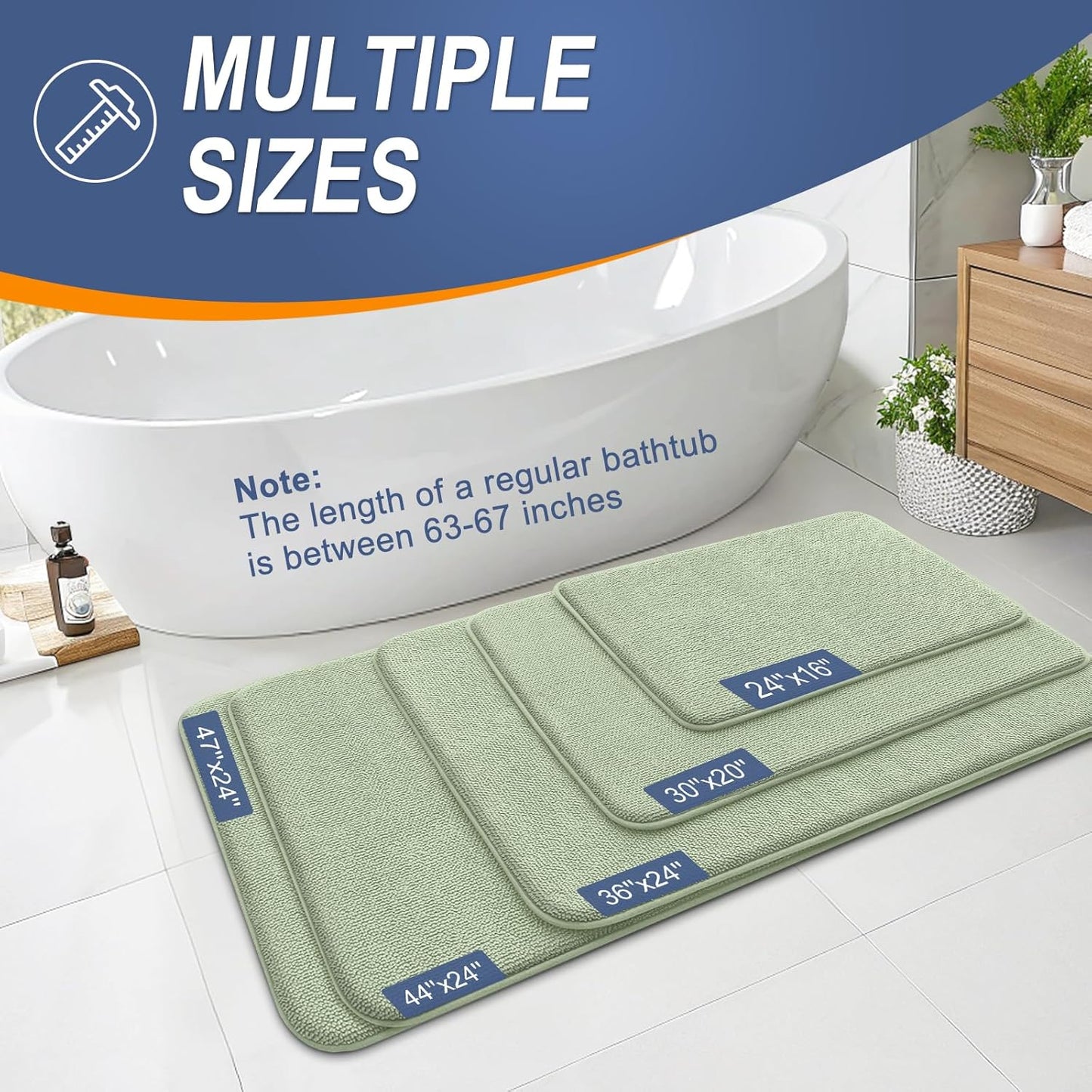 OLANLY Thick Memory Foam Bath Mat Rug 36x24, Extra Soft Absorbent Bathroom Rug, Quick Dry Bath Mats, Non-Slip, Machine Washable Carpet for Bathroom, Tub and Shower, Home Decor Accessories, Sage Green
