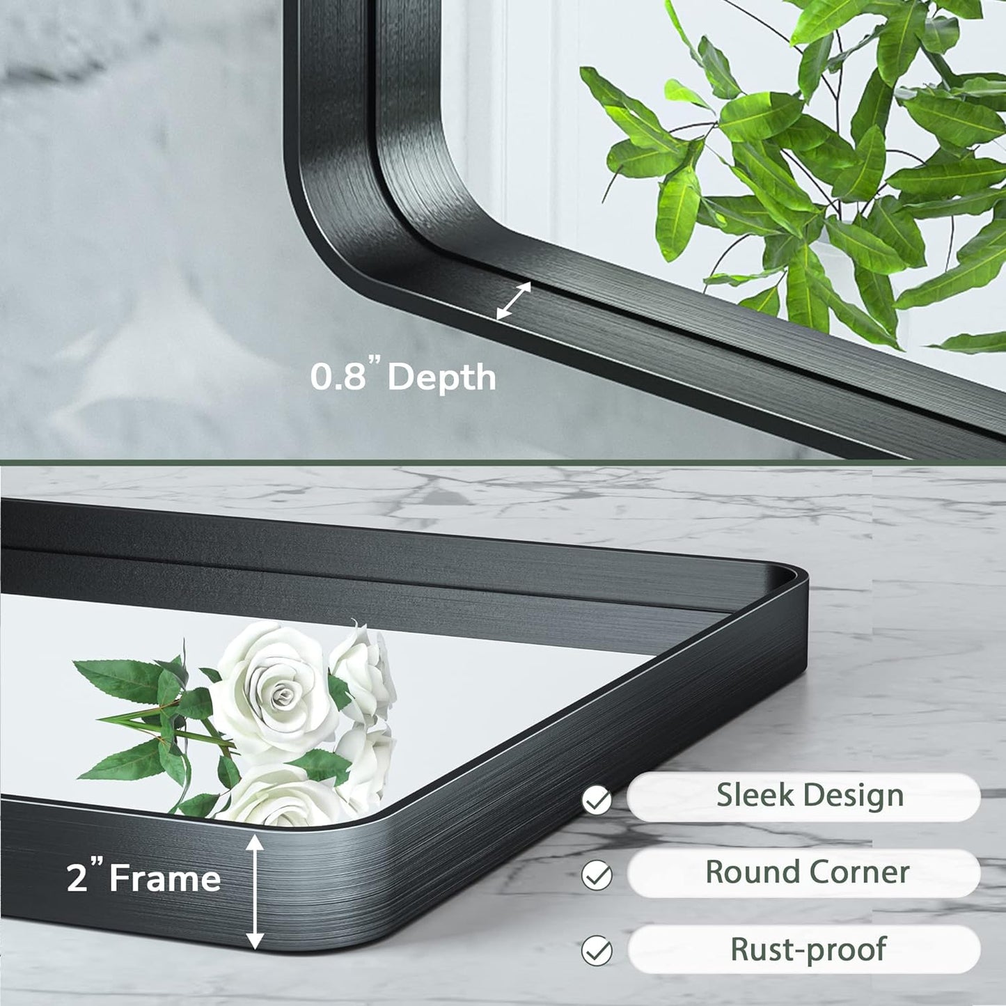 TokeShimi 20 x 30 Inch Matte Black Bathroom Wall Mirror Vanity Metal Frame Round Corner Rectangular for Home Decor Living Room Entryway (Horizontal/Vertical)