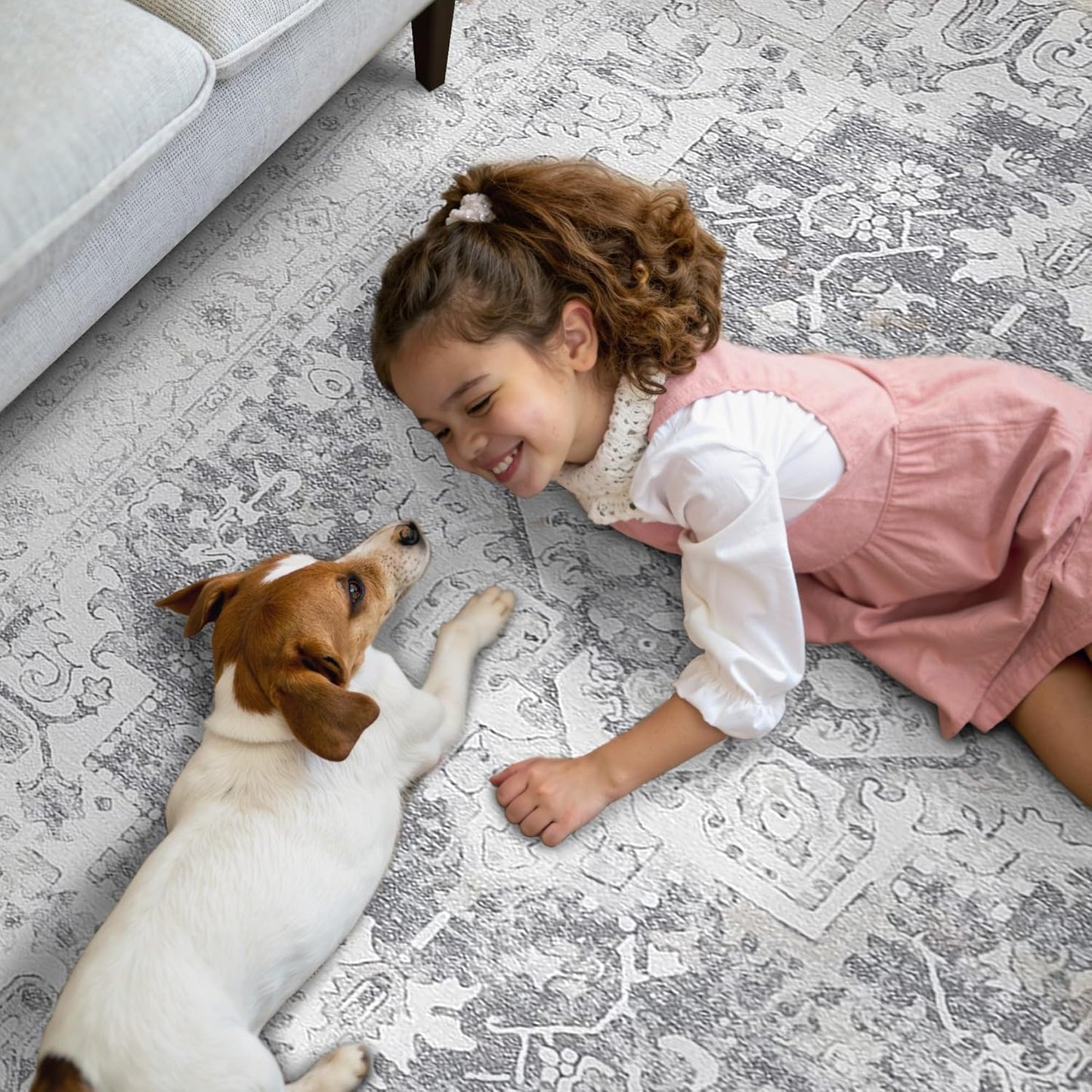 GENIMO Runner Rug 2x6, Machine Washable Non Slip Vintage Hallway Runner Rug, Low Pile Lightweiht Mat for Living Room, Entryway, Bedroom, Kitchen and Corridor, Gray