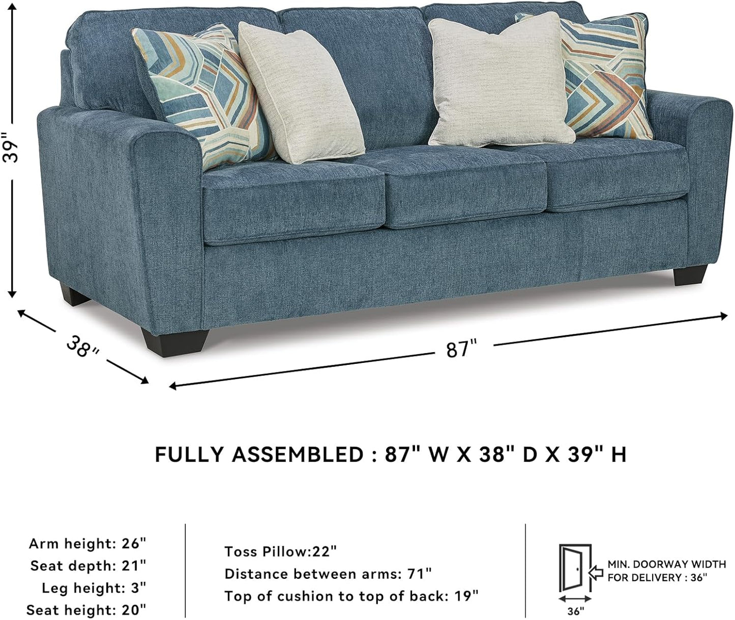 Signature Design by Ashley Cashton Casual Sofa for Living Room, Blue