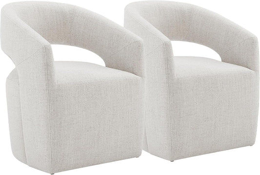 Upholstered Dining Chairs with Casters No Assembly Modern Barrel Armchair with Rollers for Diningroom Bedroom Livingroom Reading Room,Set of 2,White