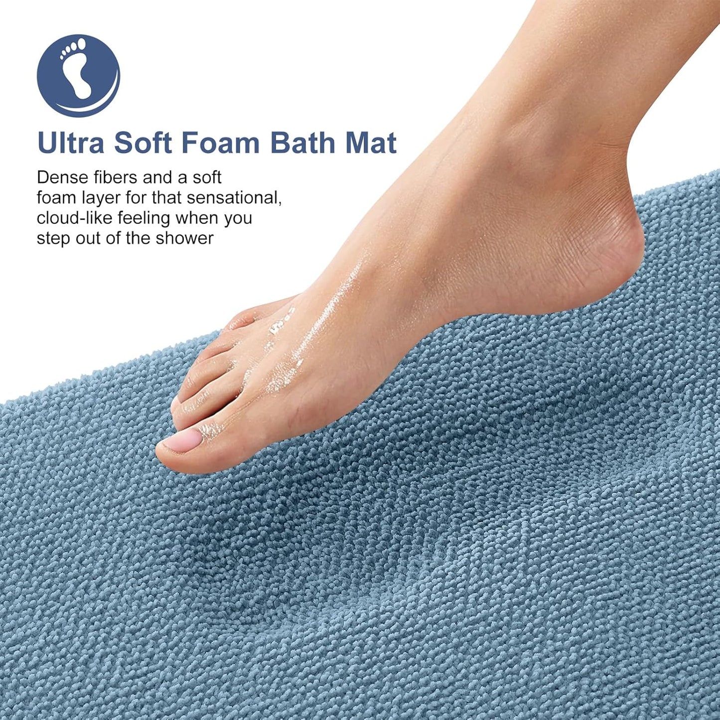 OLANLY Thick Memory Foam Bath Mat Rug 47x24, Extra Soft Absorbent Bathroom Rug, Quick Dry Bath Mats, Non-Slip, Machine Washable Carpet for Bathroom, Tub and Shower, Home Decor Accessories, Airy Blue
