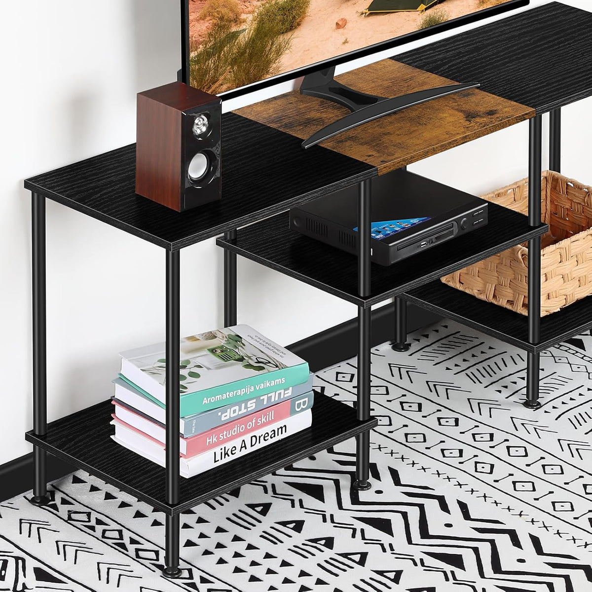 50 Inch TV Stands for Living Room Black Entertainment Center with Storage for 50 43 40 32 Inch TV Console Table for Bedroom Office