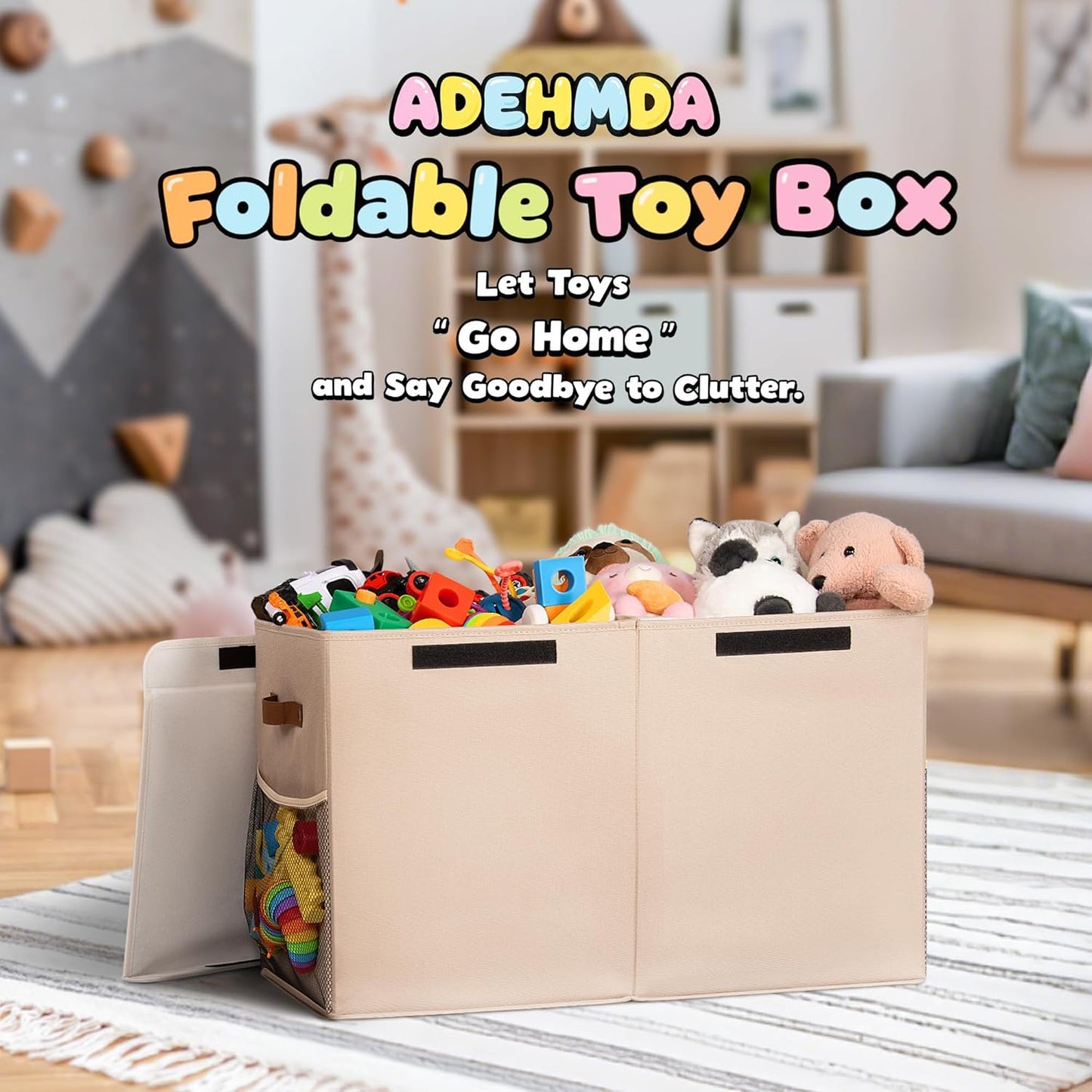 80L Large Toy Storage Box with Lid, Large Toy Box Chest for Kids, Girls and Boys, Nursery Room and Living Room, 26"x13" x16"- Dark Khaki