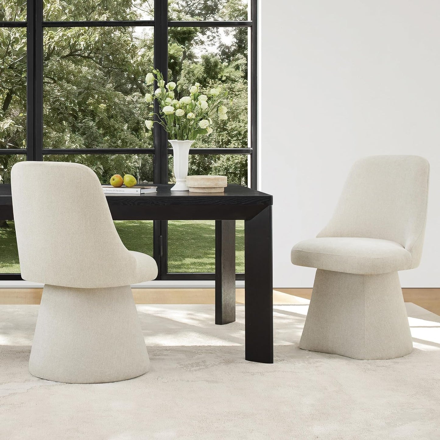 Swivel Dining Chair Mid Century Modern DeskChair High Back Upholstered Linen Fabric SideChair for Kitchen Diningroom Bedroom,Linen,2 Box