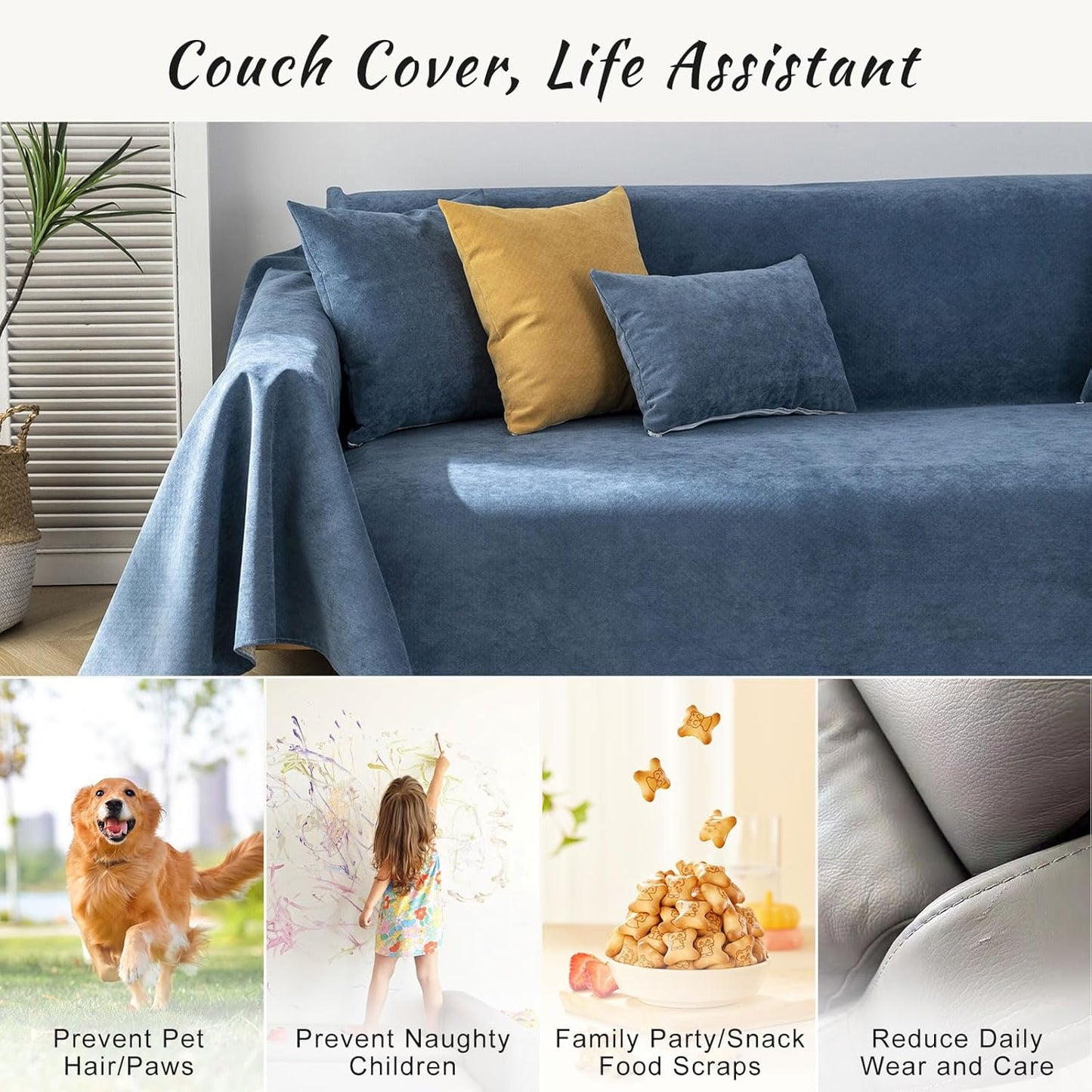 STACYPIK Waterproof Dark Blue Sofa Cover, Washable Couch Cover for 2 Cushion Couch, Anti-Slip Furniture Protector, Pet-Friendly Couch Cover for Pets and Kids, Loveseat Covers, Futon Cover-71X90IN