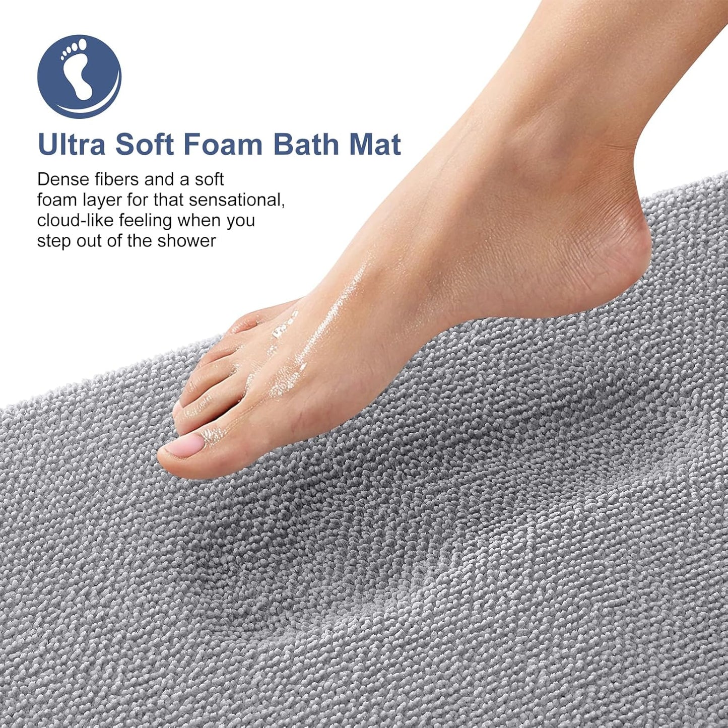 OLANLY Thick Memory Foam Bath Mat Rug 59x35, Extra Soft Absorbent Bathroom Rugs, Quick Dry Bath Mats, Non-Slip, Machine Washable Carpet for Bathroom, Tub and Shower, Home Decor Accessories, Grey