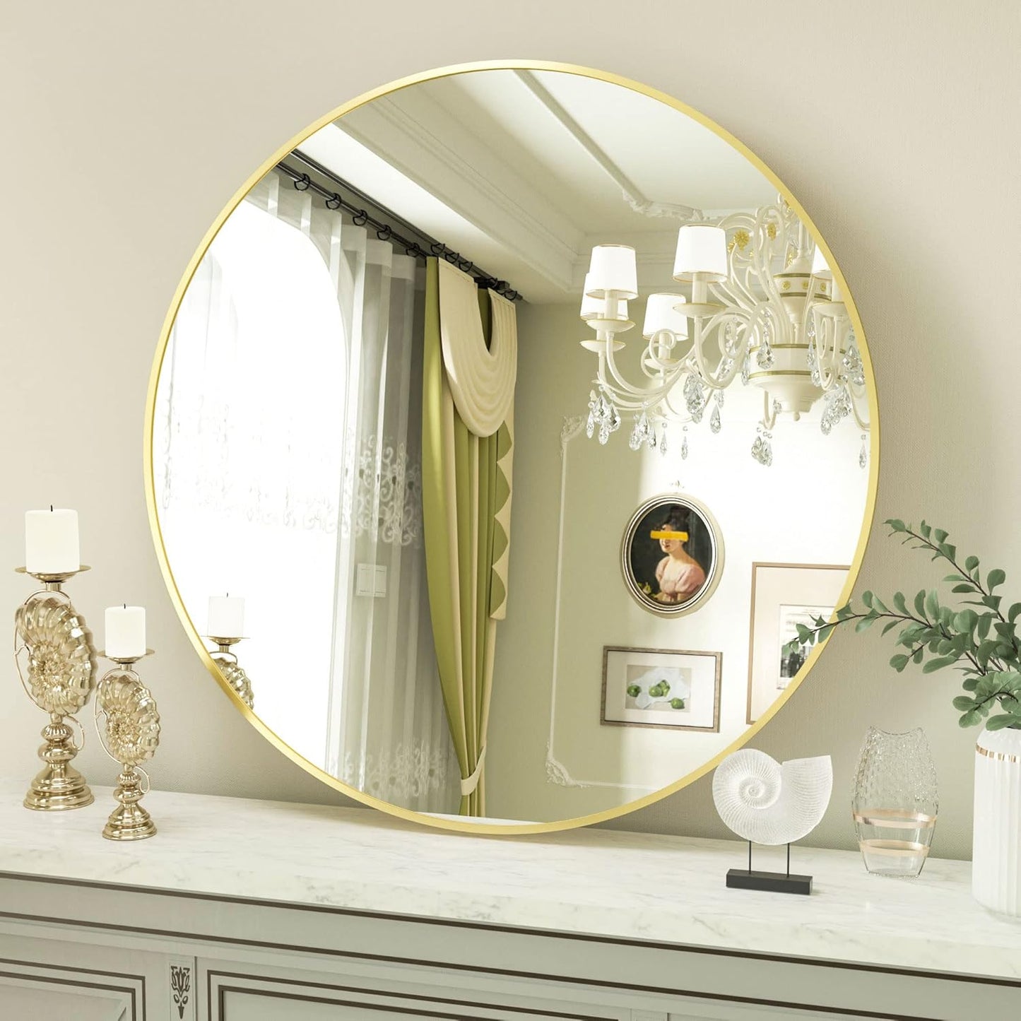 Round Mirror 23.6" Gold Wall Mounted Circle Mirrors Vanity Mirror with Aluminum Alloy Frame Modern Decoration for Bathroom, Living Room, Vanity, Bedroom, Entryway