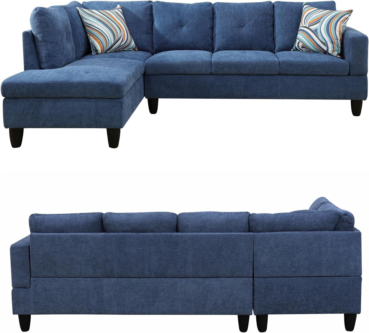 97" L Shaped Sectional Couch, Modern 4 Seat Modular Sectional Sofa with Storage Ottoman, Living Room Sets for Small Spaces, Apartment, Linen, Blue