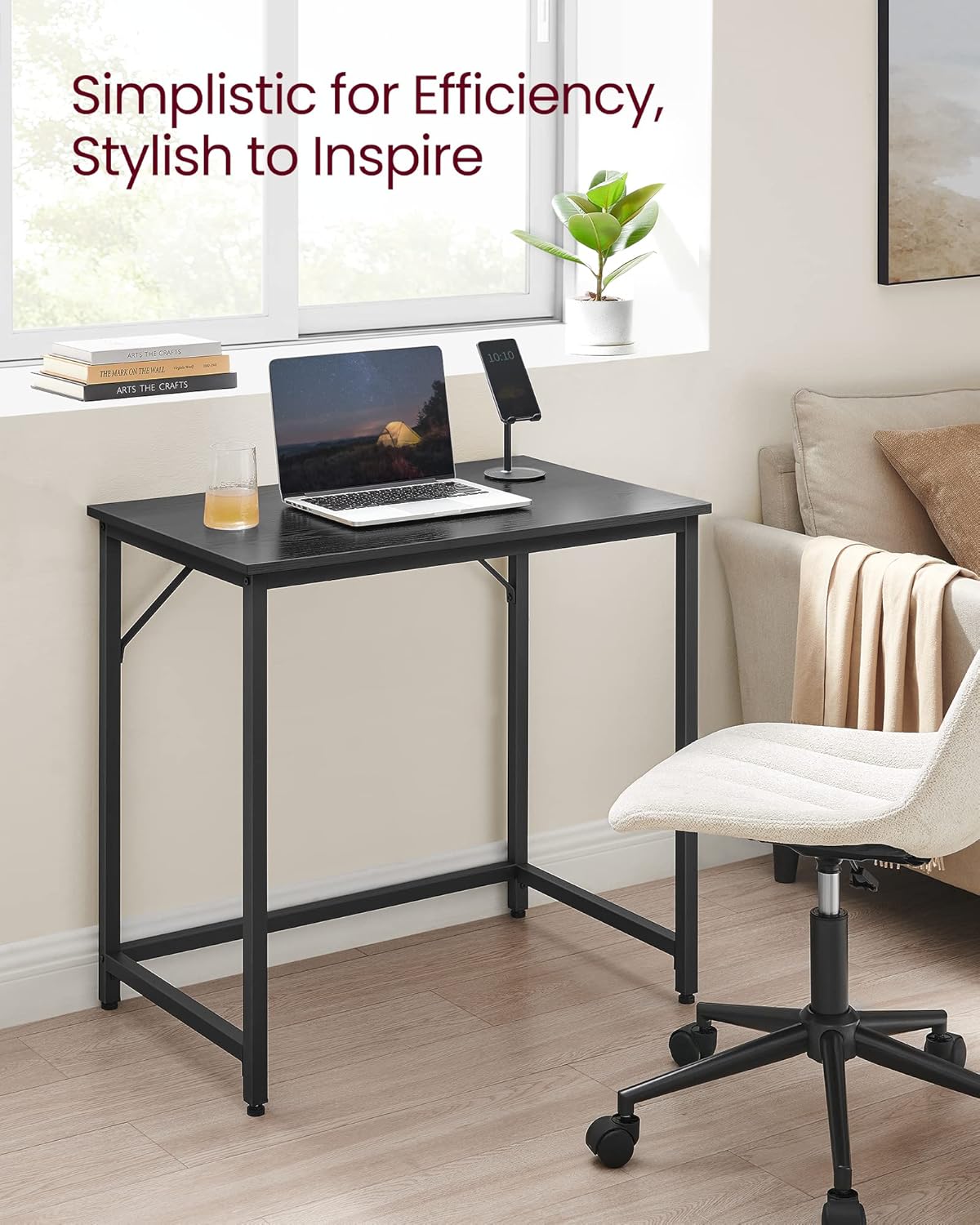 VASAGLE Computer Desk, Gaming Desk, Home Office Desk, for Small Spaces, 19.7 x 31.5 x 29.5 Inches, Industrial Style, Metal Frame, Black with Wood Grain ULWD038B56
