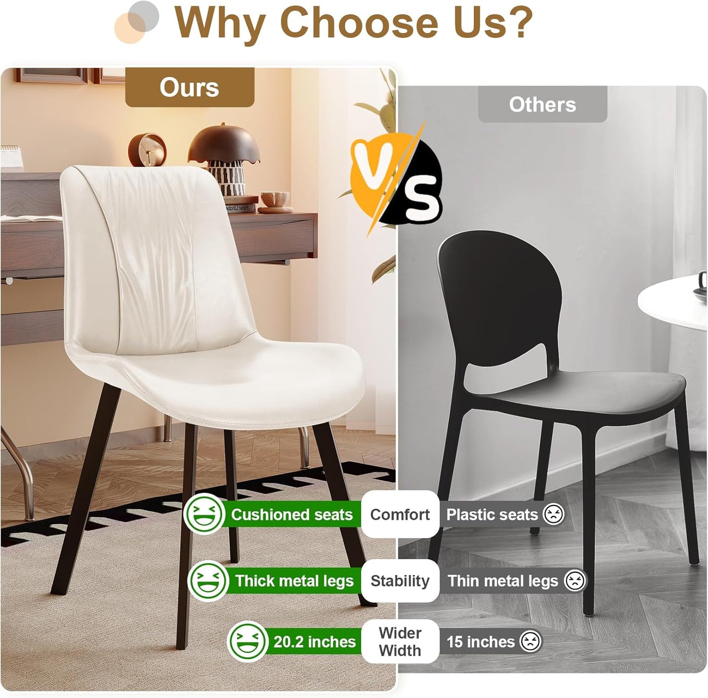 Upholstered Dining Chairs Set of 4, Modern Kitchen & Dining Room Chairs, Faux Leather, Sturdy Metal Legs, for Living Room, Cafe & Restaurant- White