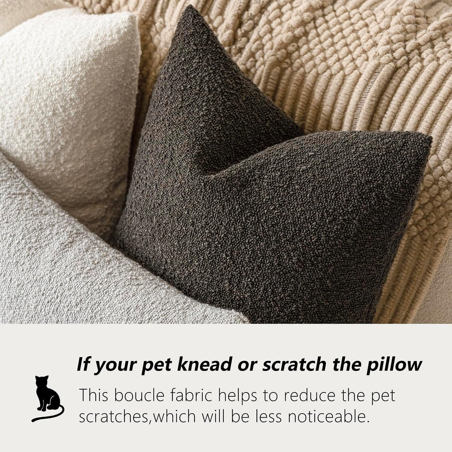 Foindtower Set of 2, Decorative Textured Boucle Throw Pillow Covers Accent Solid Pillow Cases Neutral Soft Cozy Couch Cushion Case for Chair Sofa Bedroom Living Room Home Decor 24 x 24 Inch Dark Brown