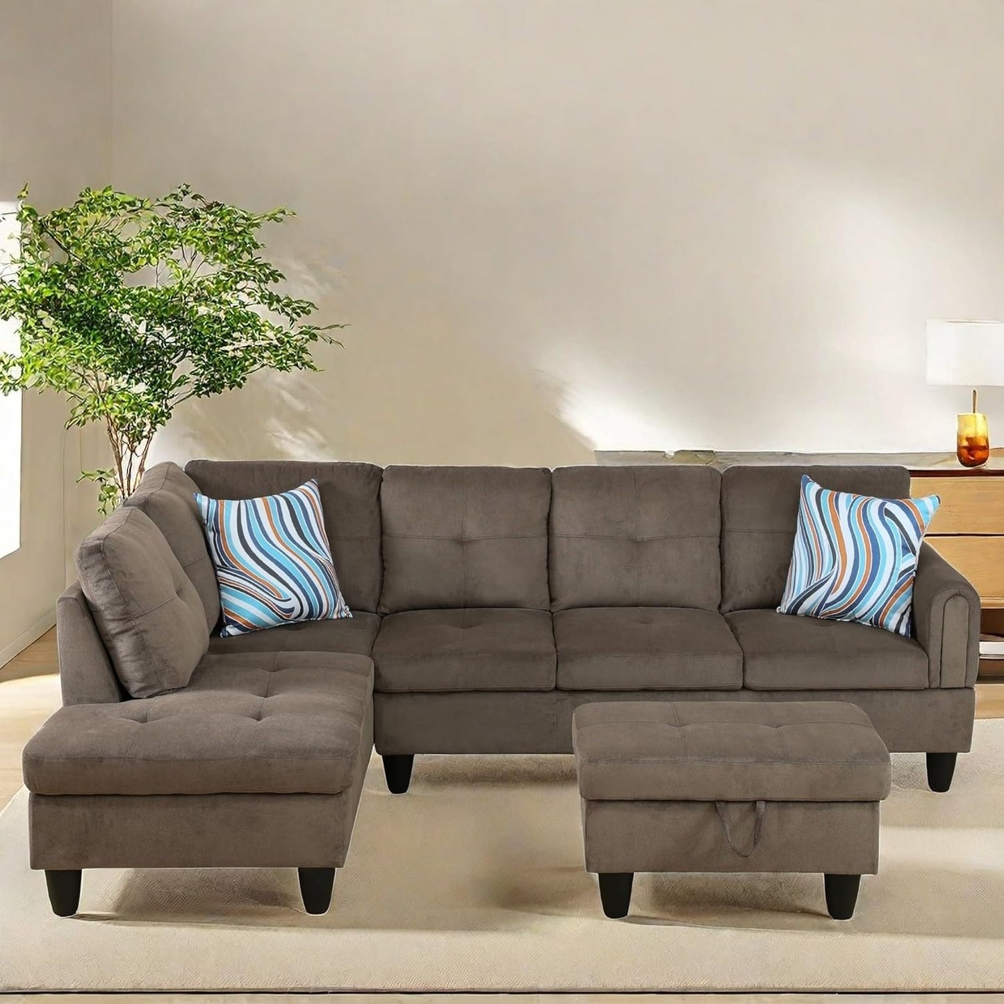 NAYSAYE Sectional Couch with Ottoman Storage, L Shaped Couch Sofa Furniture Sets, Modern Comfy Modular Comfy Sofa for Living Room Bedroom, Office and Apartment, Brown