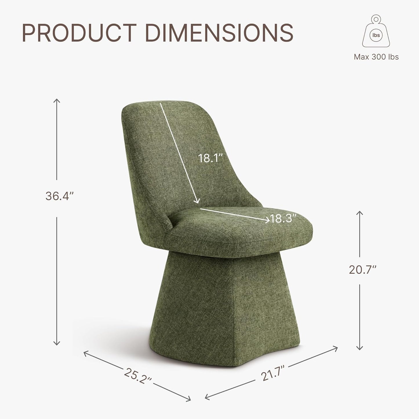 Swivel Dining Chair Mid Century Modern DeskChair High Back Upholstered Linen Fabric SideChair for Kitchen Diningroom Bedroom,Moss Green,2 Box