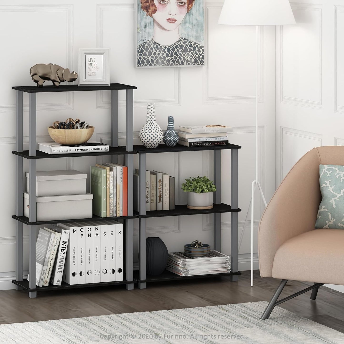 Furinno Turn-S-Tube 3-Tier Compact Multipurpose Shelf 2-Pack, Black/Grey