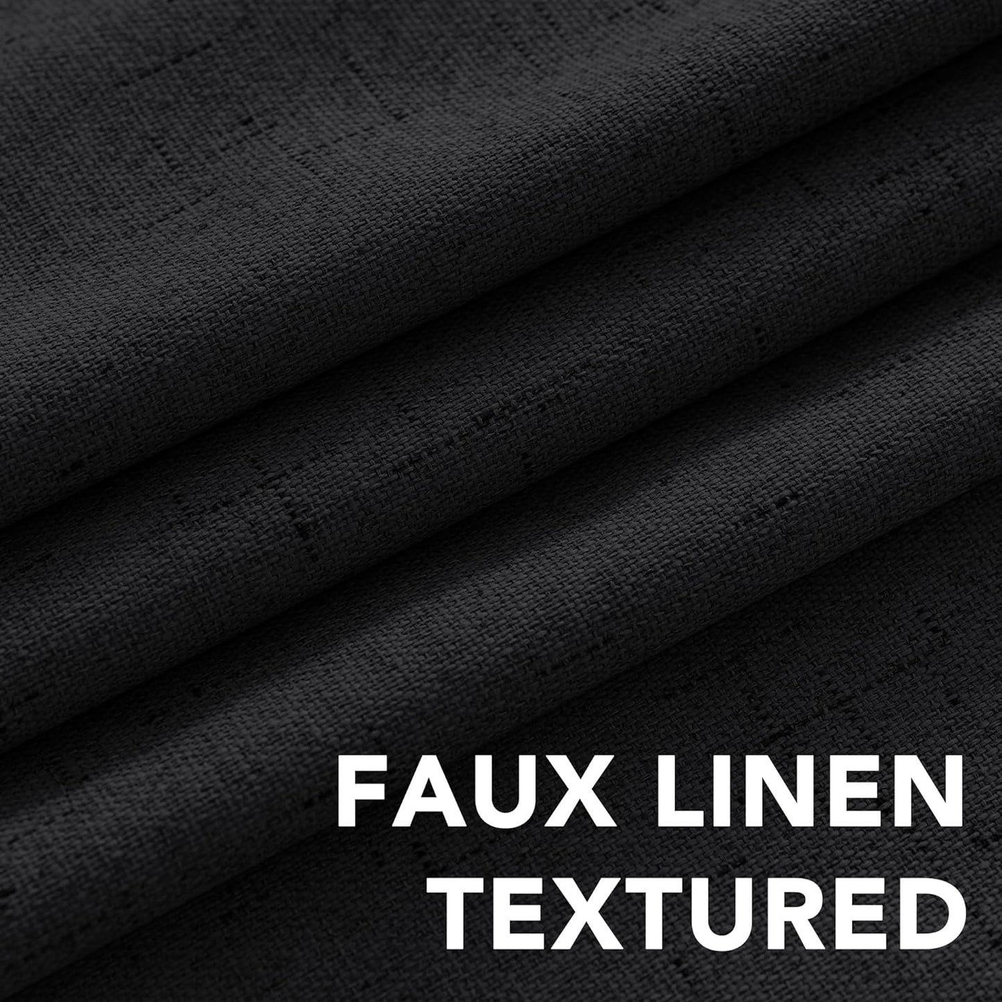 H.VERSAILTEX 100% Blackout Curtains for Bedroom Thermal Insulated Linen Textured Curtains Heat and Full Light Blocking Drapes Living Room Curtains 2 Panel Sets, Black, 52x72 Inch